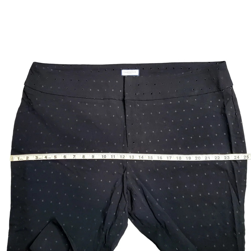 Charter Club Woman's Black Embroidered Polka Dot Pants - Picture 5 of 6